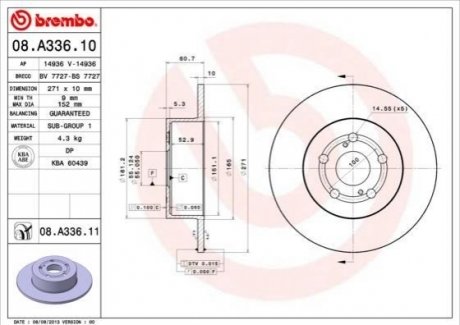 Avensis RR 02~ BREMBO 08.A336.10 (фото 1)