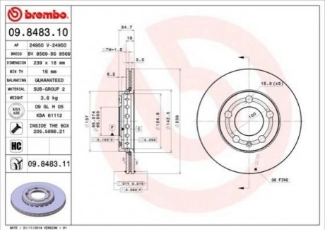 Тормозной диск BREMBO 09.8483.10