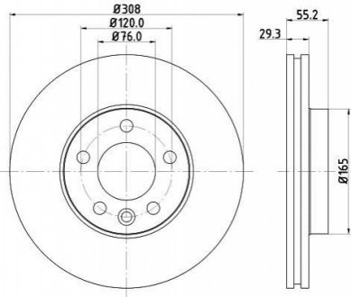 Диск гальмівний перед. VW T-5 03- (308x29,5mm) 16диск HELLA 8DD355109-661 (фото 1)