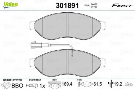 Комплект тормозных колодок дисковый тормоз Valeo 301891
