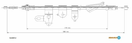 Трос ручного тормоза задн Прав 1985мм/1770мм TOYOTA COROLLA VERSO 1.6-2.2D 04.04-03.09 ADRIAUTO 52.0247.2