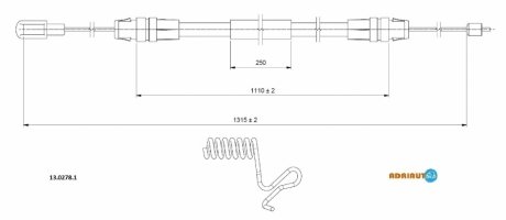 А_Трос гальмівний Ford TRANSIT CAB (all) RWD single wheels exc. 2.3 (1315/1110) R RH06-14 ADRIAUTO 13.0278.1 (фото 1)