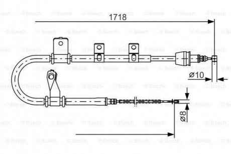 Гальмівний трос 1718mm HYUNDAI Matrix \'\'RR \'\'01-10 BOSCH 1987482075 (фото 1)