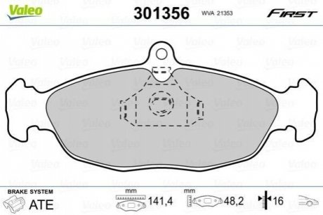 Комплект тормозных колодок дисковый тормоз Valeo 301356