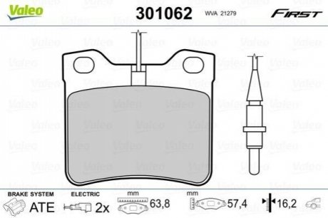 Гальмівні колодки дискові MERCEDES V-Class/Vito 2,0-2,8 R 96-03 Valeo 301062 (фото 1)