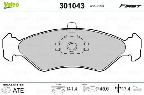 Комплект тормозных колодок дисковый тормоз Valeo 301043