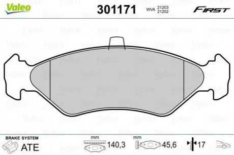 Колодки гальмівні FORD P. FIESTA 89-97 BEZ CZUJNIKA Valeo 301171 (фото 1)