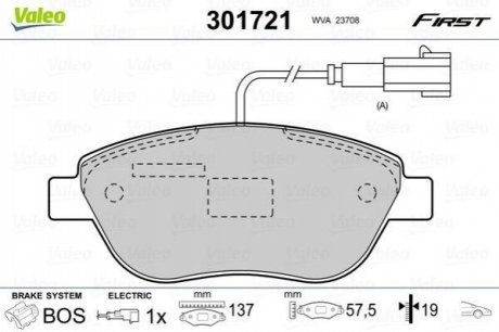 Гальмівні колодки дискові FIAT/OPEL Doblo/Linea/Combo 1,3-2,0 F 07>> Valeo 301721_