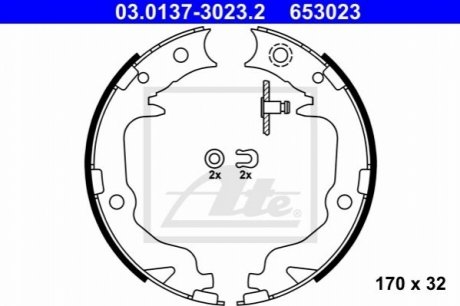 03.0137-3023.2_колодки барабанные ручника chrysler sebring, dodge caliber 1.8-3.52.0d 06> ATE 03.0137-3023.2 (фото 1)