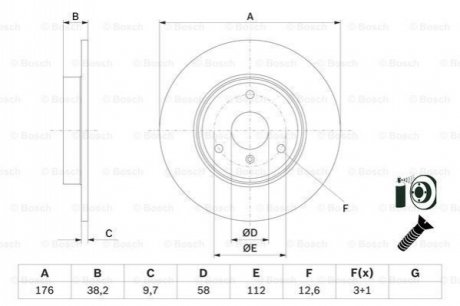 TARCZA HAM. SMART P. CABRIO/CITY-COUPE/FORTWO 01- BOSCH 0986479E74 (фото 1)