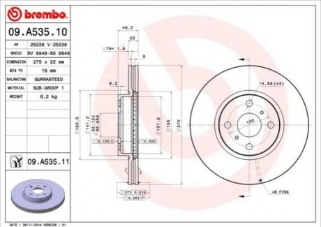 Гальмівний диск BREMBO 09A53511