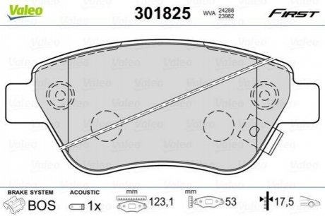 Гальмівні колодки дискові FIAT/OPEL Doblo/Adam/CorsaD 1,0-1,9 F 06>> Valeo 301825 (фото 1)