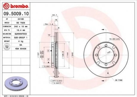 Гальмівний диск BREMBO 09.5009.10