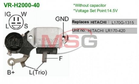 Регулятор напруги генератора MOBILETRON VR-H2000-40