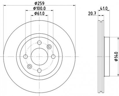 Тормозной диск перед. Kangoo/Clio I/II//Logan/Megane 97- (+ABS) (259x20.6) PRO HELLA 8DD355126531