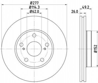 Диск гальмівний перед. TOYOTA AURIS, AURIS SPORTS, COROLLA 1.2-1.8H 10.12- HELLA 8DD 355 119-661