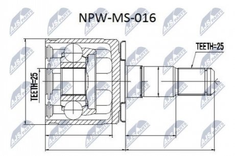 Шрус MITSUBISHI PAJERO V14W-V55W, PAJERO SPORT K94W/K99W 96-06, SPACE GEAR /ЛЕВ/ NTY NPW-MS-016 (фото 1)