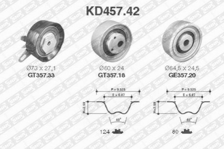 Rozrzd kpl. A6 2.5 TDI 94-97 2 rolki napinacz 2 paski SNR NTN KD457.42