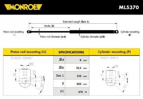 Пружина газова / помещения для груза MONROE ML5370