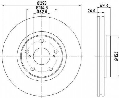 Тормоз. диск toyota (295x26x49,2x5x62. вент.) перед. 1шт. HELLA 8DD 355 114-281