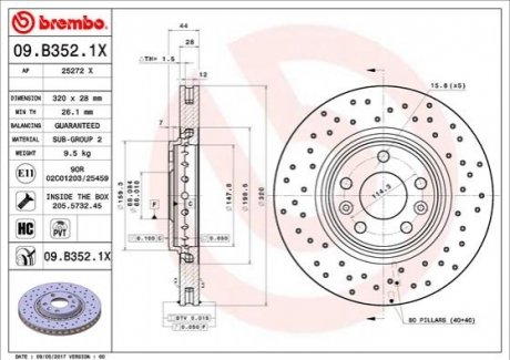 Гальмівний диск BREMBO 09B3521X (фото 1)