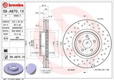 Гальмвний диск BREMBO 09.A870.1X