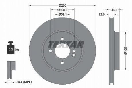 Диск тормозной передний вент.280x22 5отв.min2 TEXTAR 92157905