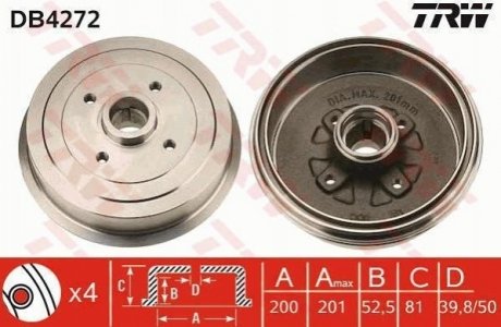 Барабан гальмівний DAEWOO LANOS +HUB задн. (вир-во) TRW DB4272