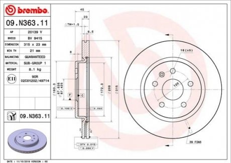 Гальмівний диск BREMBO 09N36311