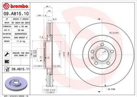 Тормозной диск BREMBO 09.A815.11 (фото 1)