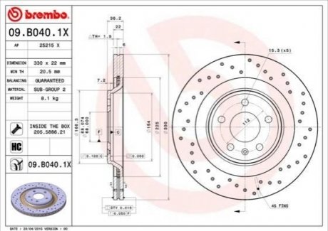 Тормозной диск BREMBO 09B0401X (фото 1)