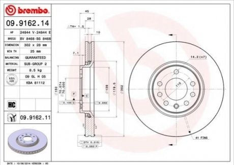 Гальмівний диск BREMBO 09.9162.14 (фото 1)