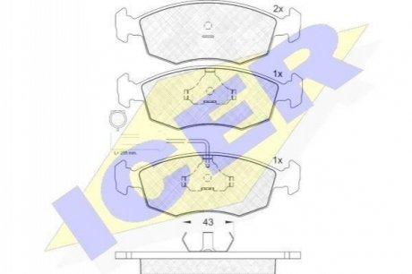 Колодки тормозные дисковые передние FIAT PALIO (178BX) 99-00; FIAT PALIO (178DX) 96- ICER 181227