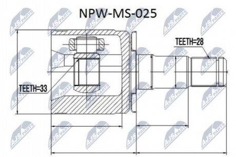 ШАРНІР РІВНИХ КУТОВИХ ШВИДКОСТЕЙ | MITSUBISHI PAJERO -04, PAJERO SPORT K94/K96 -06, L200 -06 33X28 / NTY NPW-MS-025 (фото 1)