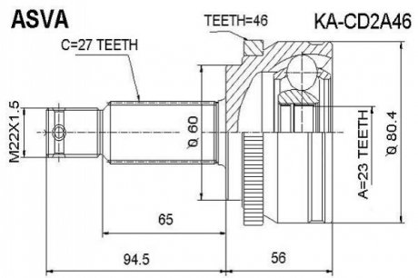 ШРУС НАРУЖНЫЙ 23х60х27 +АБС KIA CEED/HYU I30 ASVA KACD2A46