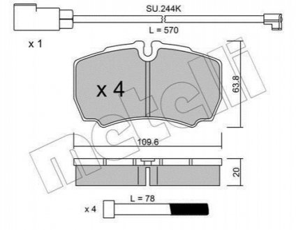 Комплект тормозных колодок дисковый тормоз Metelli 22-0604-2K