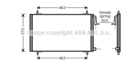 Радіатор кондиціонера 1.1i, 1.4i, 2.0 16V [OE. 6455.X9 / 96375239] AVA COOLING PE5191